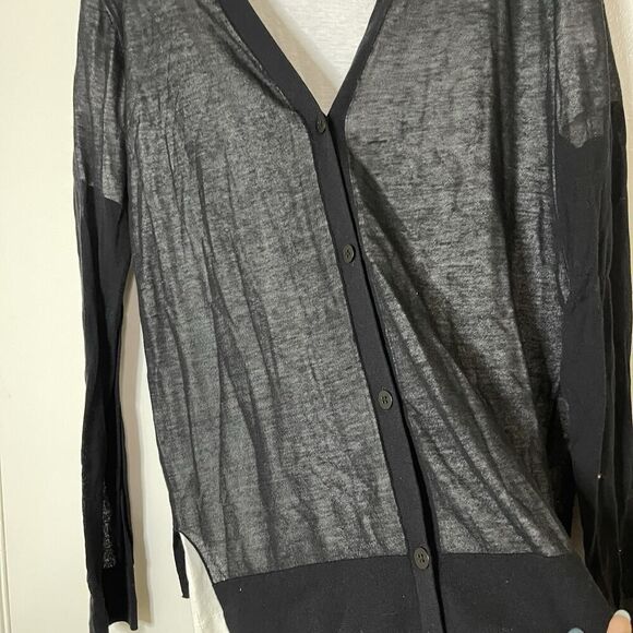 T Alexander Wang double layer black button front vneck cardigan size medium - Picture 3 of 6